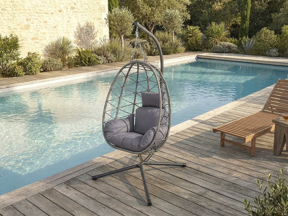 Rattan Hänge-Ei-Sessel "Cosi" - 99 x 92 x 194 cm - Grau