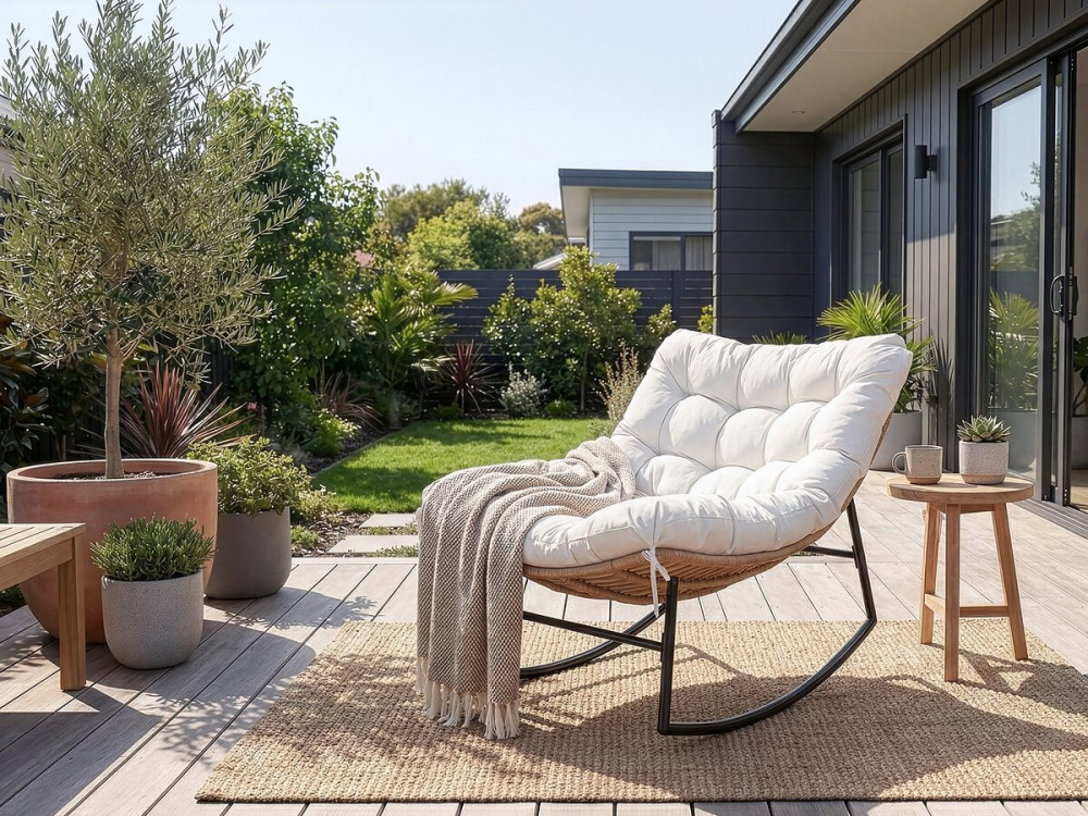 Papasan Schaukelstuhl mit Innen-/Außenkissen "Papaya" - Beige