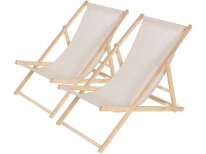 Set aus zwei hölzernen Liegestühlen "Chilienne" - 107 x 56,5 x 81 cm - Ecru