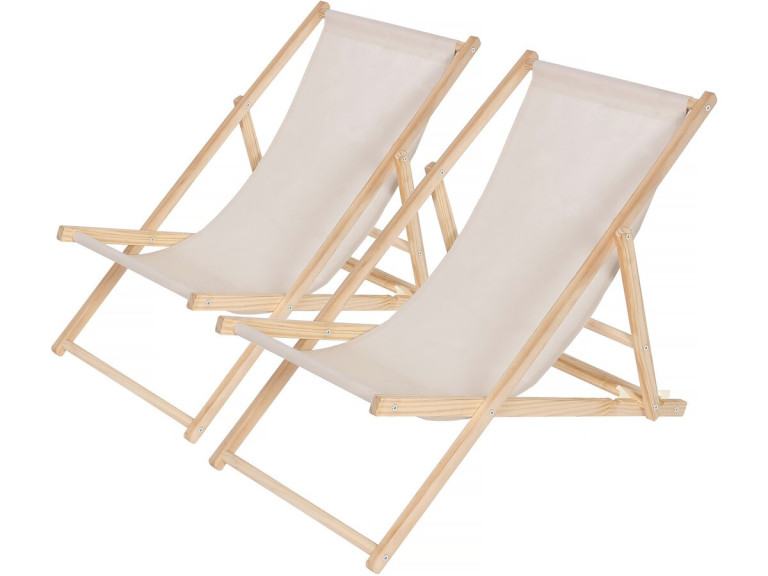 Set aus zwei hölzernen Liegestühlen "Chilienne" - 107 x 56,5 x 81 cm - Ecru