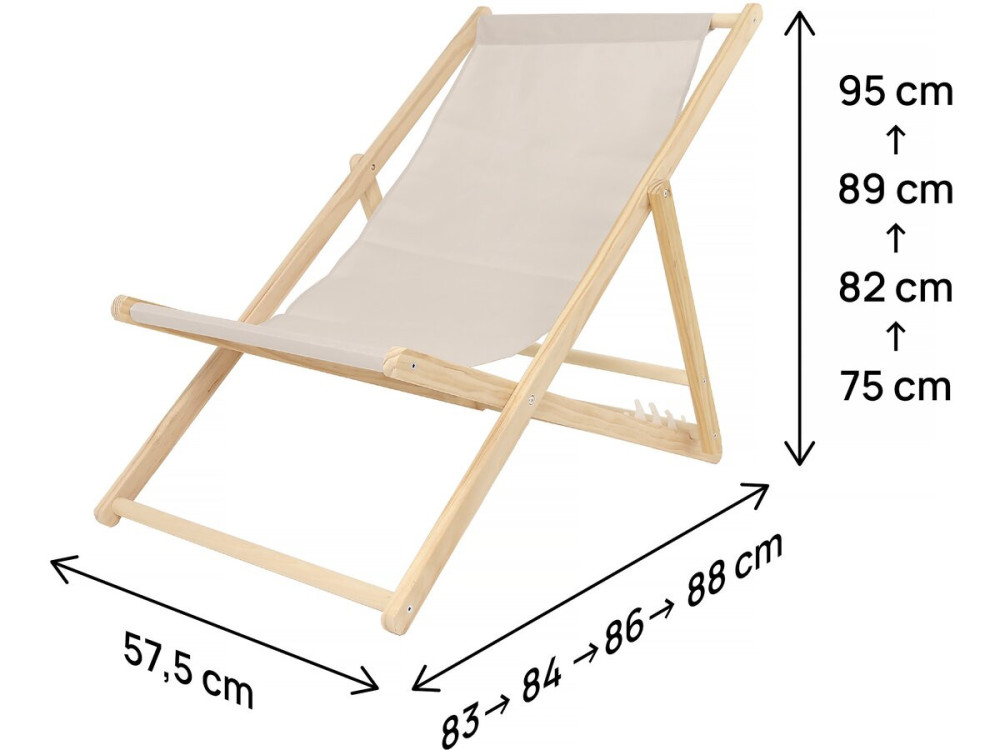 Set aus zwei hölzernen Liegestühlen "Chilienne" - 107 x 56,5 x 81 cm - Ecru