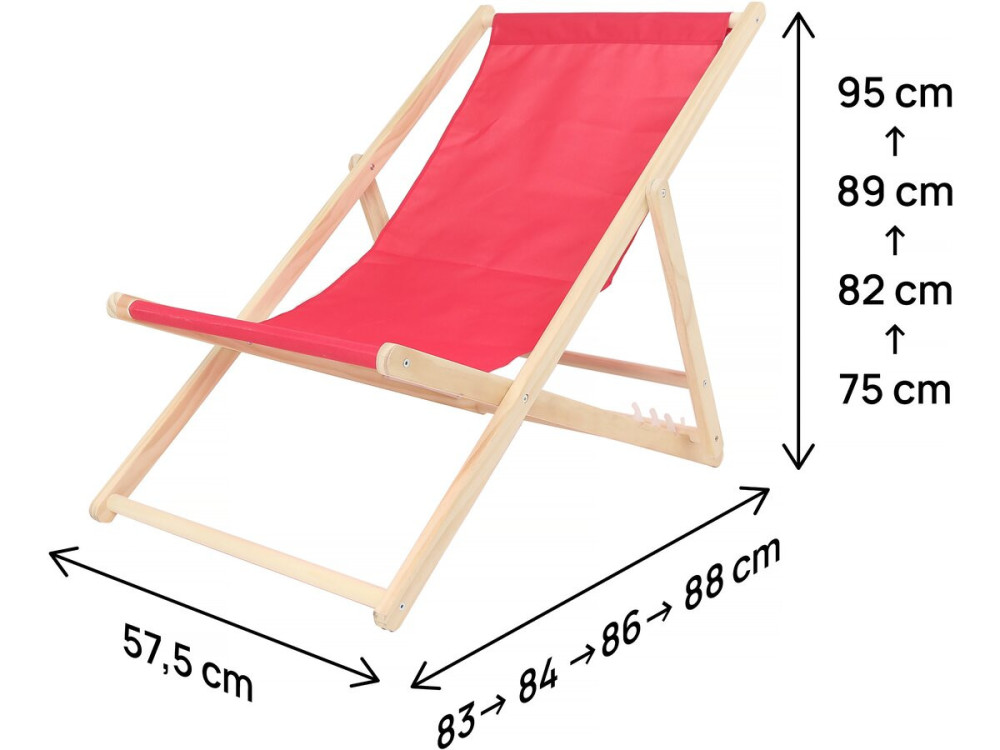 2er-Set Liegestühle aus Holz "Chilienne" - 107 x 56,5 x 81 cm - Rot