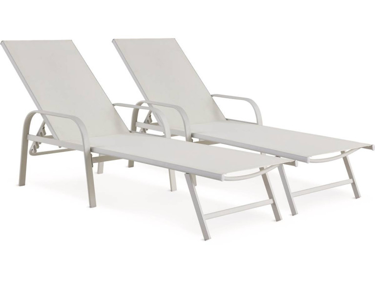 2er-Set Sonnenliegen aus Metall "Farniente - Weiß