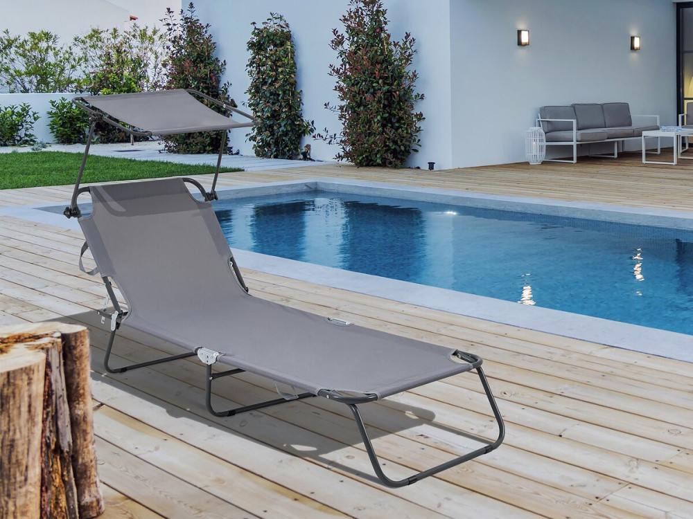 Klappbare Sonnenliege "Lazy" - Mit Sonnenschutz - Grau