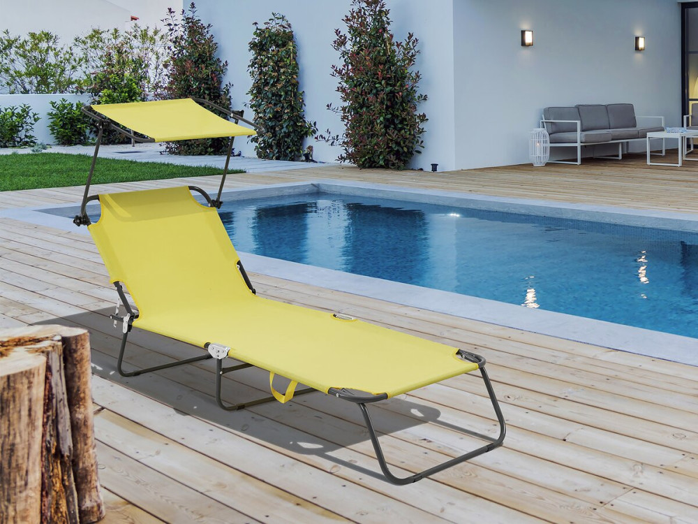 Klappbare Sonnenliege "Lazy" - Mit Sonnenschutz - Gelb