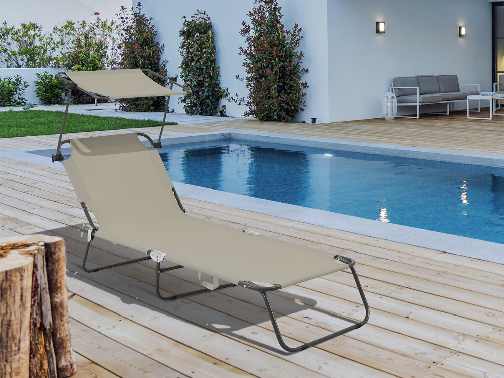 Klappbare Sonnenliege "Lazy" - Mit Sonnenschutz - Taupe