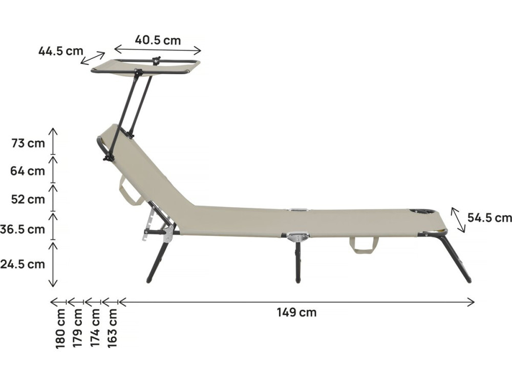 Klappbare Sonnenliege "Lazy" - Mit Sonnenschutz - Taupe