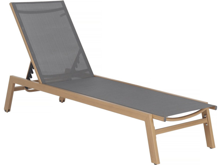 Sonnenliege „Elysia“ aus Aluminium in Holzoptik – Grau