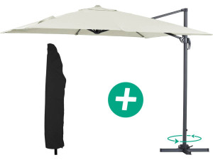 Ampelschirm aus Alu "Sun 3" - Viereckig - 3 x 3 m - Ecru + Schutzhülle