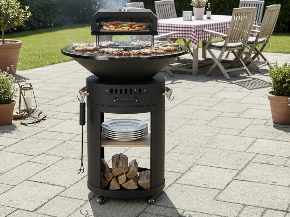 Barbecue plancha brasero mit Pizzaofen "César premium"- Ø 81 cm - Schwarz