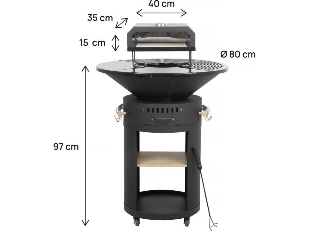 Barbecue plancha brasero mit Pizzaofen "César premium"- Ø 81 cm - Schwarz