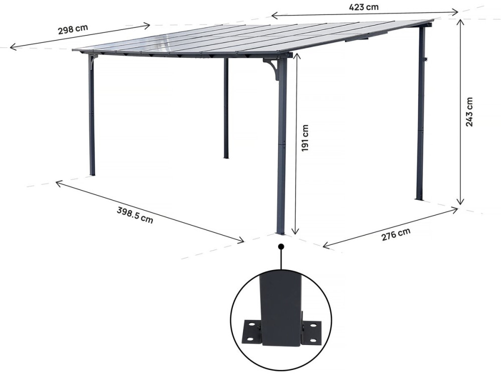 Pergola Anlehnlaube "Marvin" - 4 x 3 m - 423 x 298 x 243 cm - Dunkelgrau