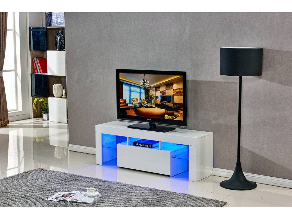 TV-Möbel mit LED "Borda" - 130 x 34 x 45 cm - Weiß lackiert