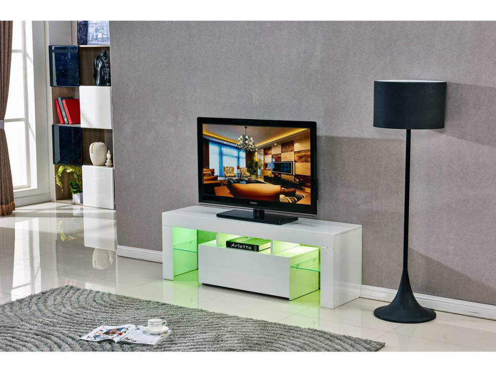 TV-Möbel mit LED "Borda" - 130 x 34 x 45 cm - Weiß lackiert