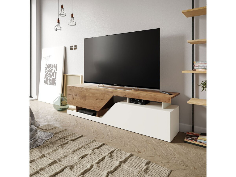 TV-Schrank „Ceelias“ – 160 x 35 x 46 cm – Weiß/Dunkelbraun