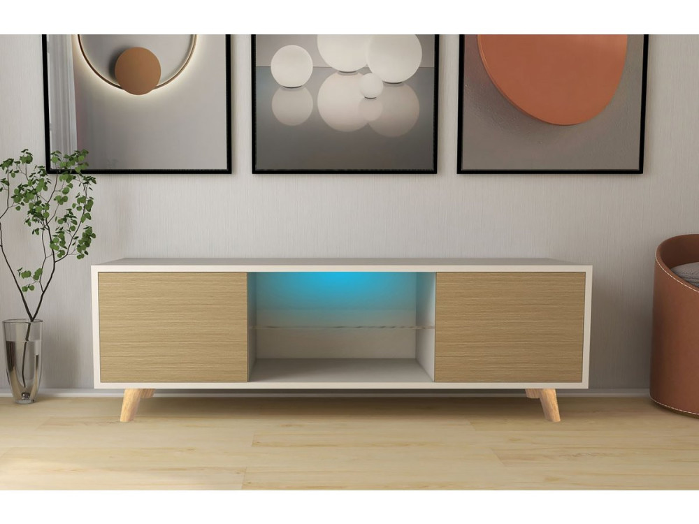TV-Möbel LED "Inna" - 140 x 42 x 45 cm - Weiß/Eiche