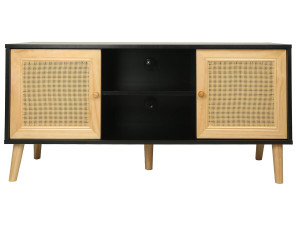 Skandinavisches TV-Möbel mit Rohrgeflecht "Iguane" - 120 x 30 x 56,5 cm - Schwarz