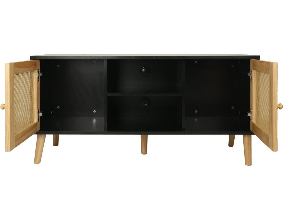 Skandinavisches TV-Möbel mit Rohrgeflecht "Iguane" - 120 x 30 x 56,5 cm - Schwarz