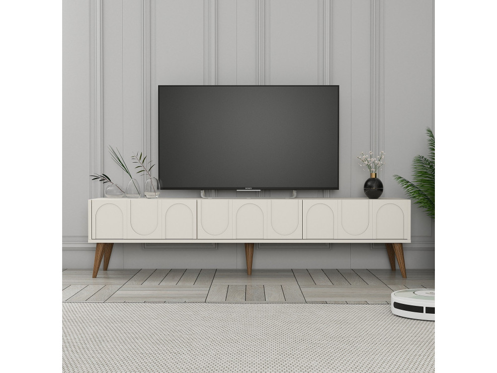 TV-Ständer „Lyon“ aus Holz – 180 x 35 x 44 cm – Creme/Walnuss