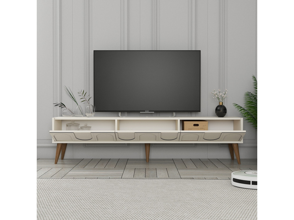 TV-Ständer „Lyon“ aus Holz – 180 x 35 x 44 cm – Creme/Walnuss