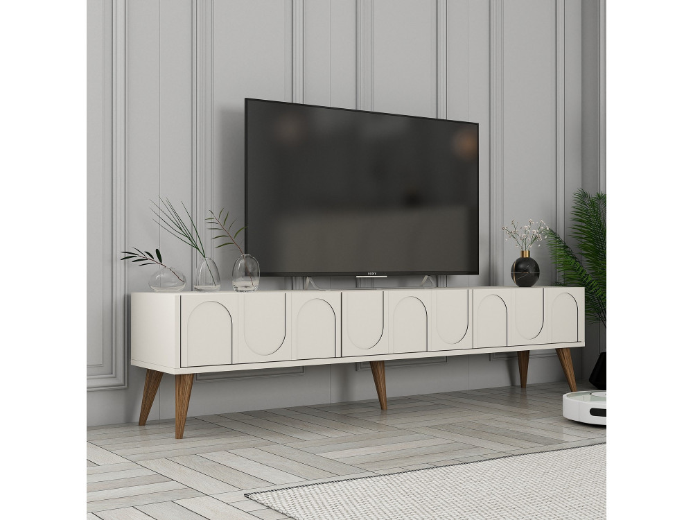 TV-Ständer „Lyon“ aus Holz – 180 x 35 x 44 cm – Creme/Walnuss