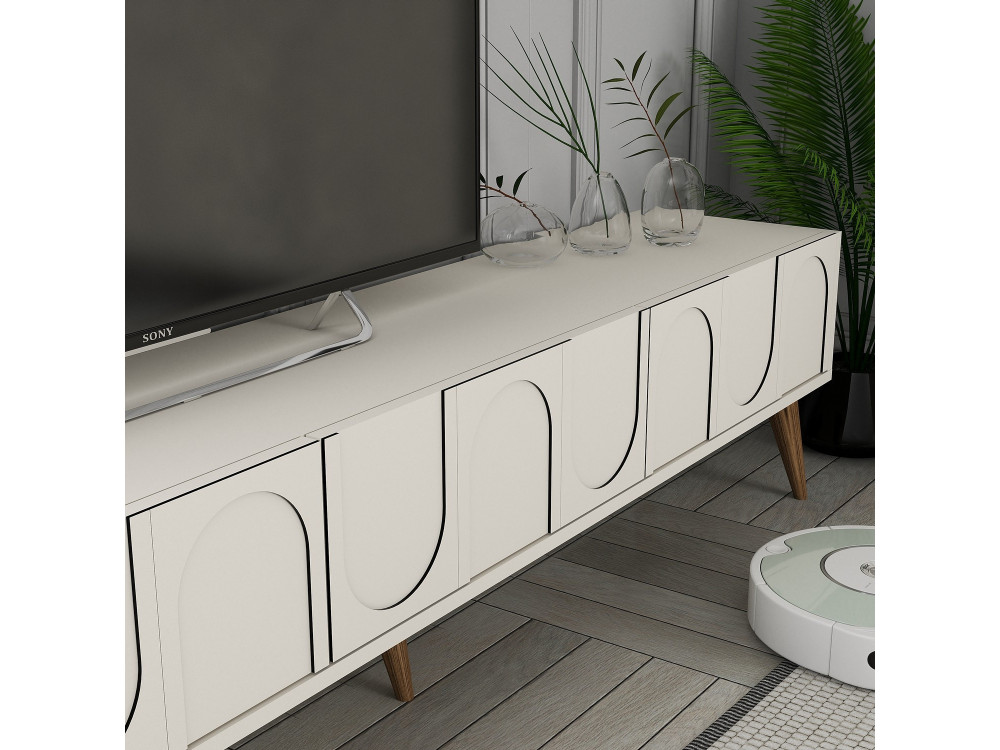 TV-Ständer „Lyon“ aus Holz – 180 x 35 x 44 cm – Creme/Walnuss