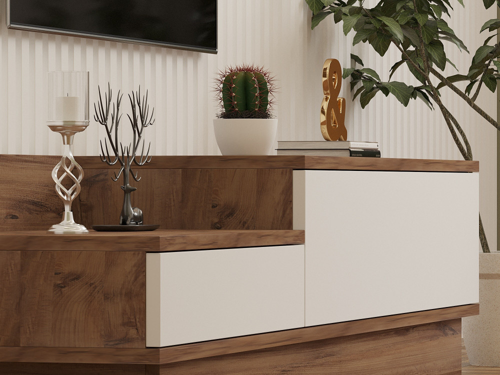 TV-Möbel aus Holz "Barko" - 160 x 35 x 35 cm - AtlantikkieferWeiß