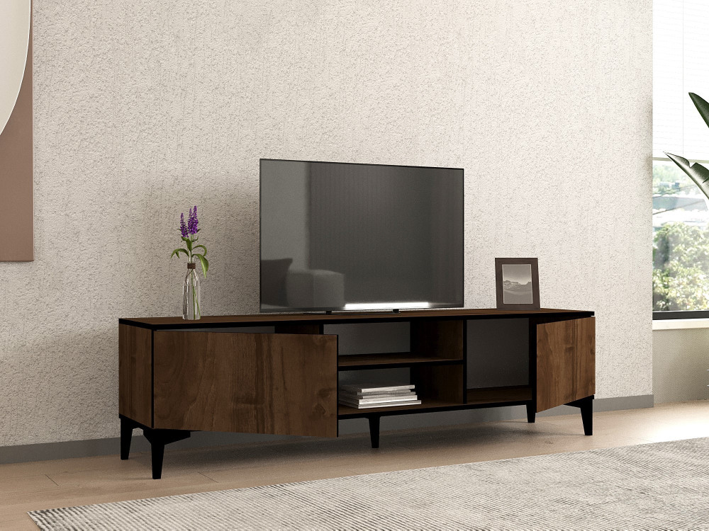 TV-Möbel aus Holz "Erem" - 180 x 40 x 45 cm - NussbaumSchwarz