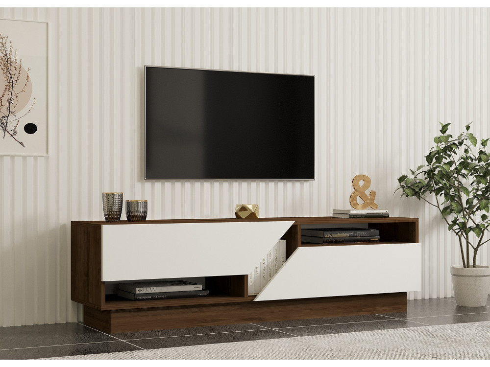 TV-Möbel aus Holz "Koza" - 160 x 40 x 45 cm - NussbaumWeiß