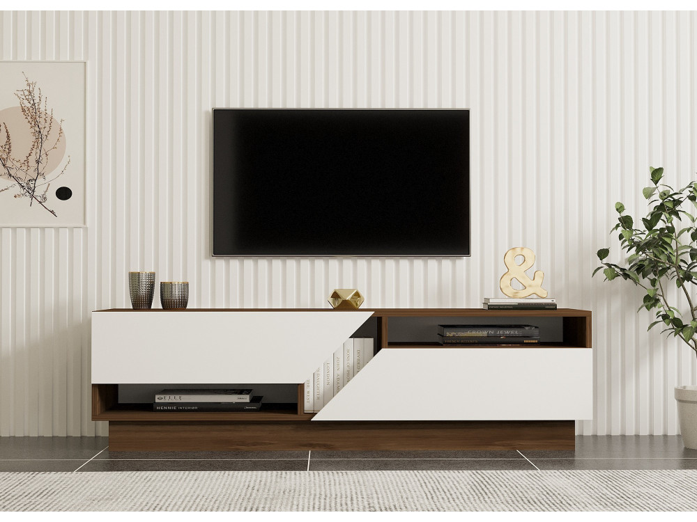 TV-Möbel aus Holz "Koza" - 160 x 40 x 45 cm - NussbaumWeiß