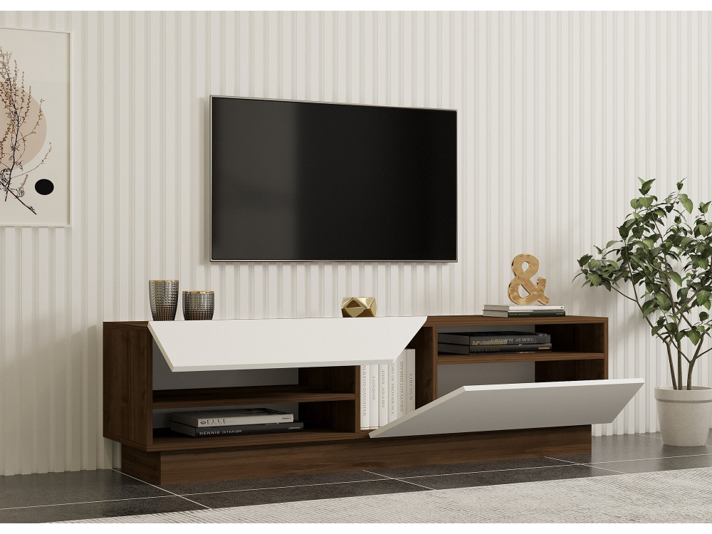TV-Möbel aus Holz "Koza" - 160 x 40 x 45 cm - NussbaumWeiß