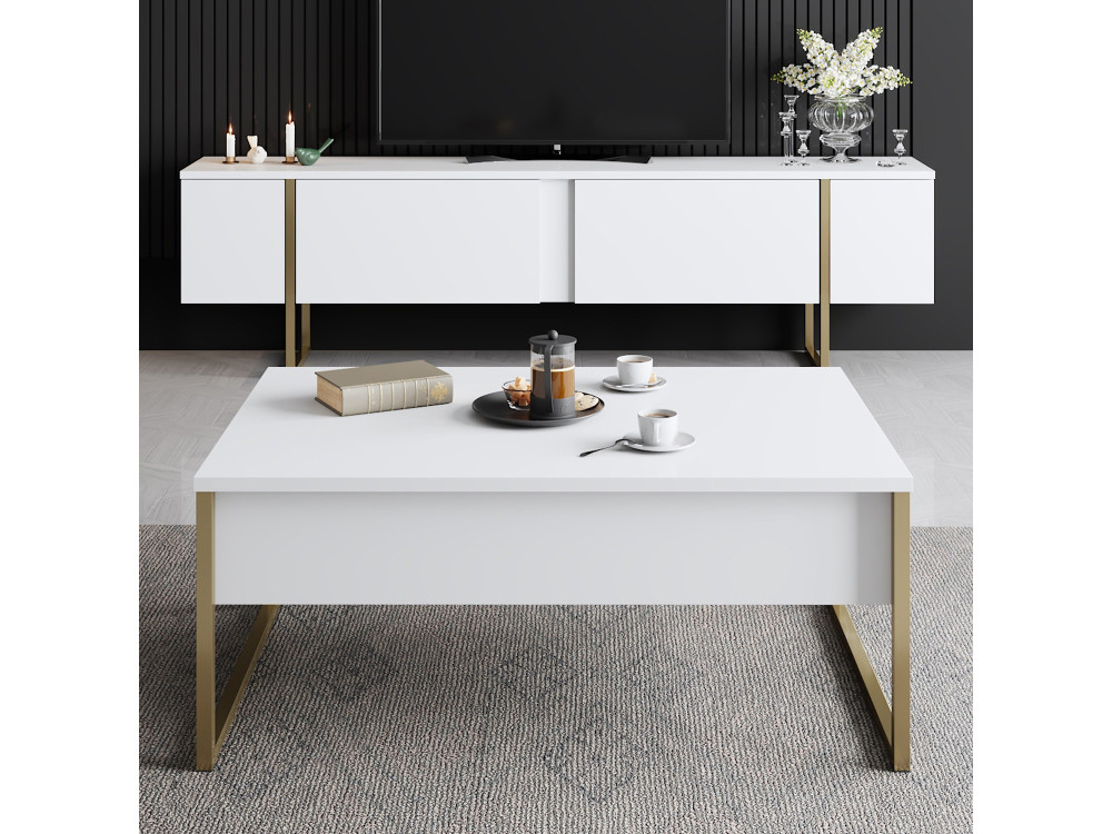 TV-Möbel aus Holz "Luxe" - 180 x 30 x 50 cm - Weißgold
