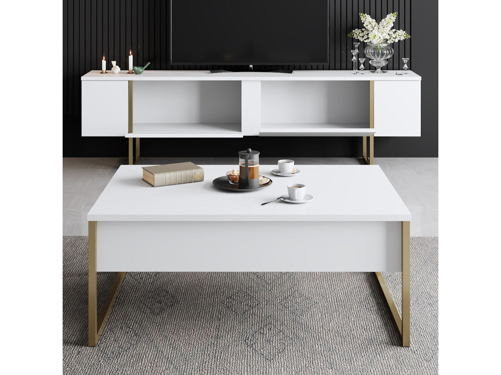 TV-Möbel aus Holz "Luxe" - 180 x 30 x 50 cm - Weißgold