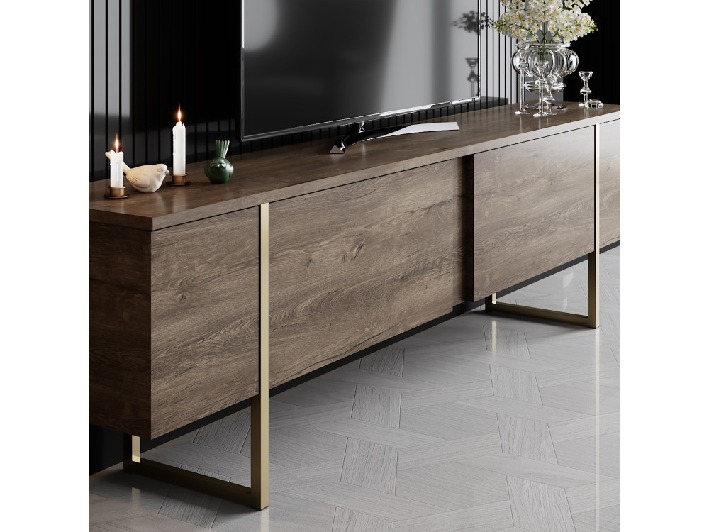 TV-Möbel aus Holz "Luxe" - 180 x 30 x 50 cm - NussbaumGold