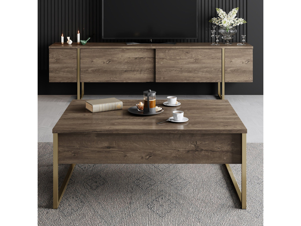 TV-Möbel aus Holz "Luxe" - 180 x 30 x 50 cm - NussbaumGold