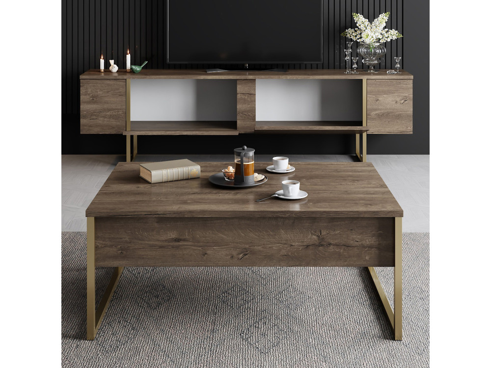 TV-Möbel aus Holz "Luxe" - 180 x 30 x 50 cm - NussbaumGold