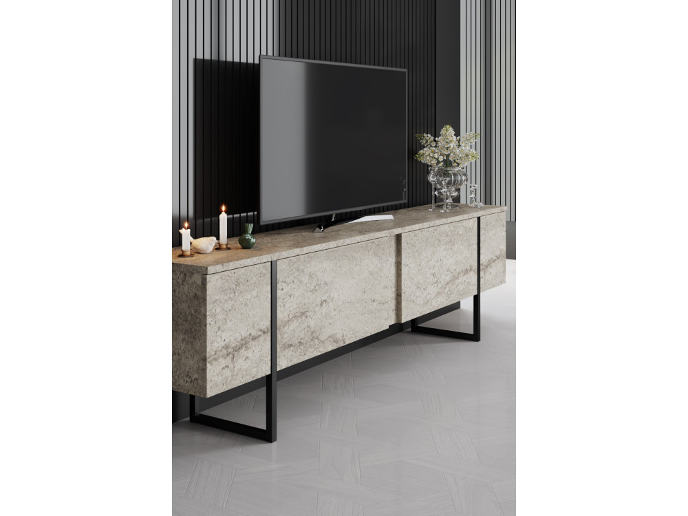 TV-Möbel aus Holz "Luxe" - 180 x 30 x 50 cm - TravertinSchwarz
