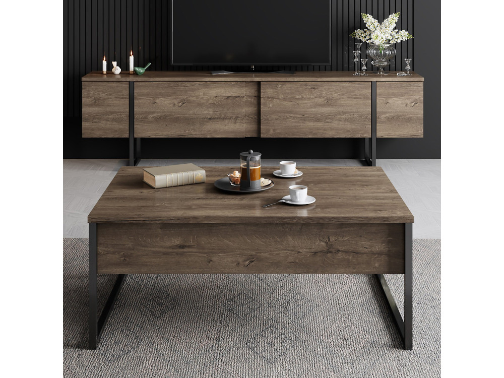 TV-Möbel aus Holz "Luxe" - 180 x 30 x 50 cm - NussbaumSchwarz