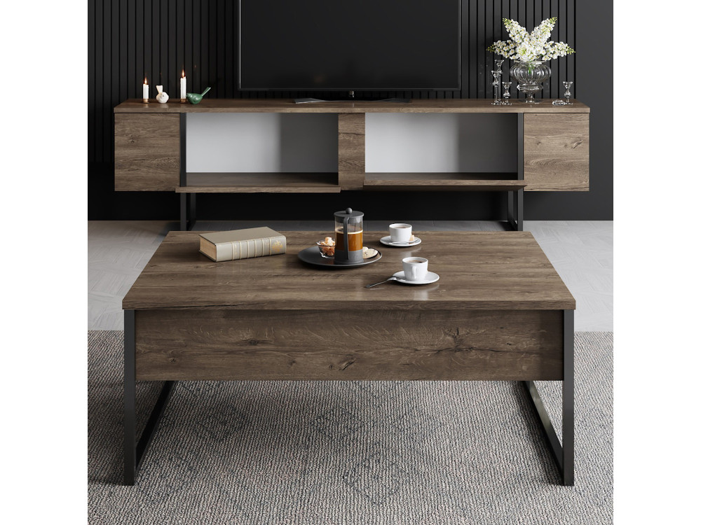 TV-Möbel aus Holz "Luxe" - 180 x 30 x 50 cm - NussbaumSchwarz