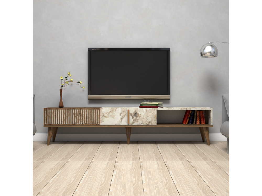 TV-Möbel aus Holz "Milan" - 180 x 35 x 40 cm - NussbaumWeiß