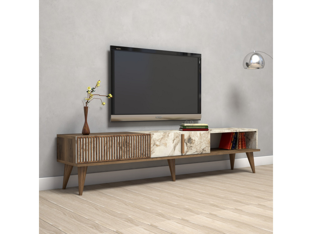 TV-Möbel aus Holz "Milan" - 180 x 35 x 40 cm - NussbaumWeiß