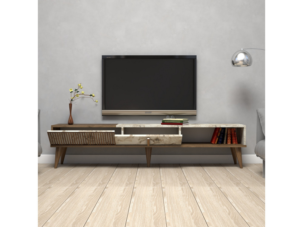 TV-Möbel aus Holz "Milan" - 180 x 35 x 40 cm - NussbaumWeiß