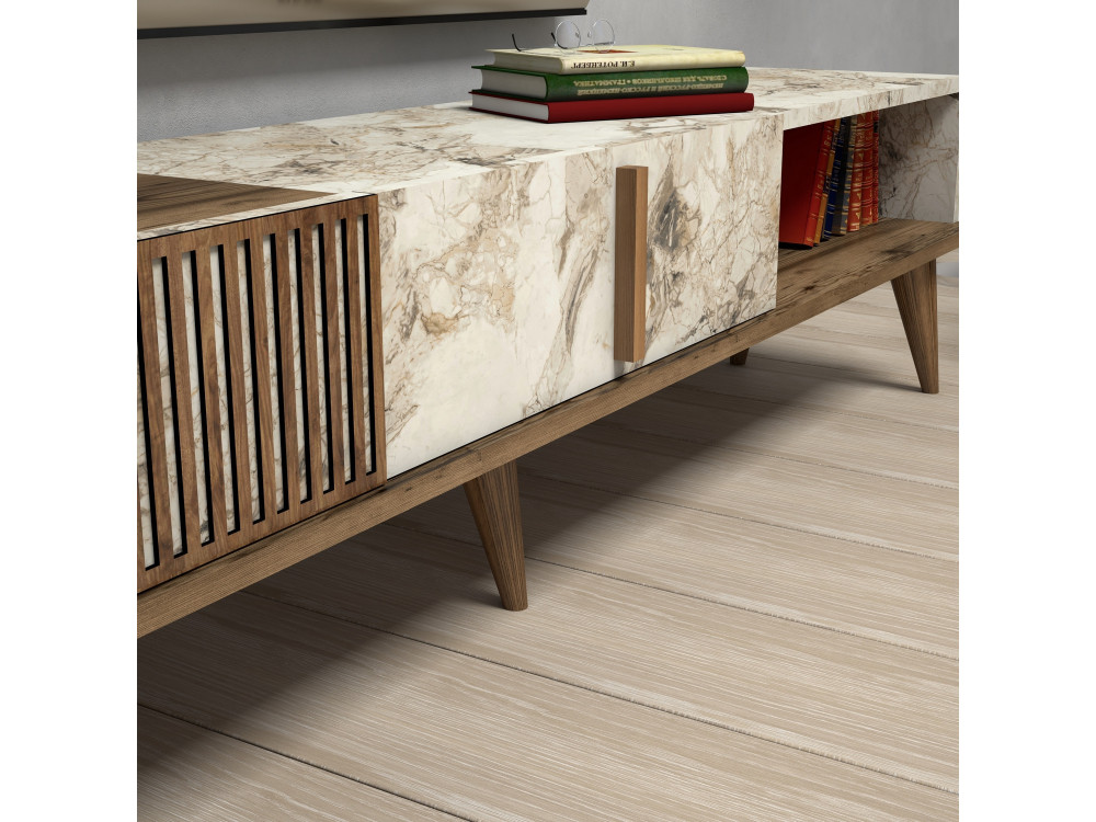 TV-Möbel aus Holz "Milan" - 180 x 35 x 40 cm - NussbaumWeiß