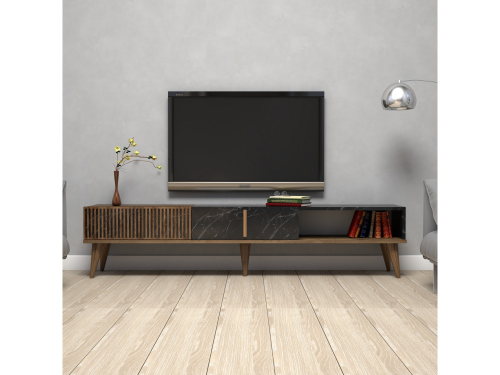 TV-Möbel aus Holz "Milan" - 180 x 35 x 40 cm - NussbaumSchwarz
