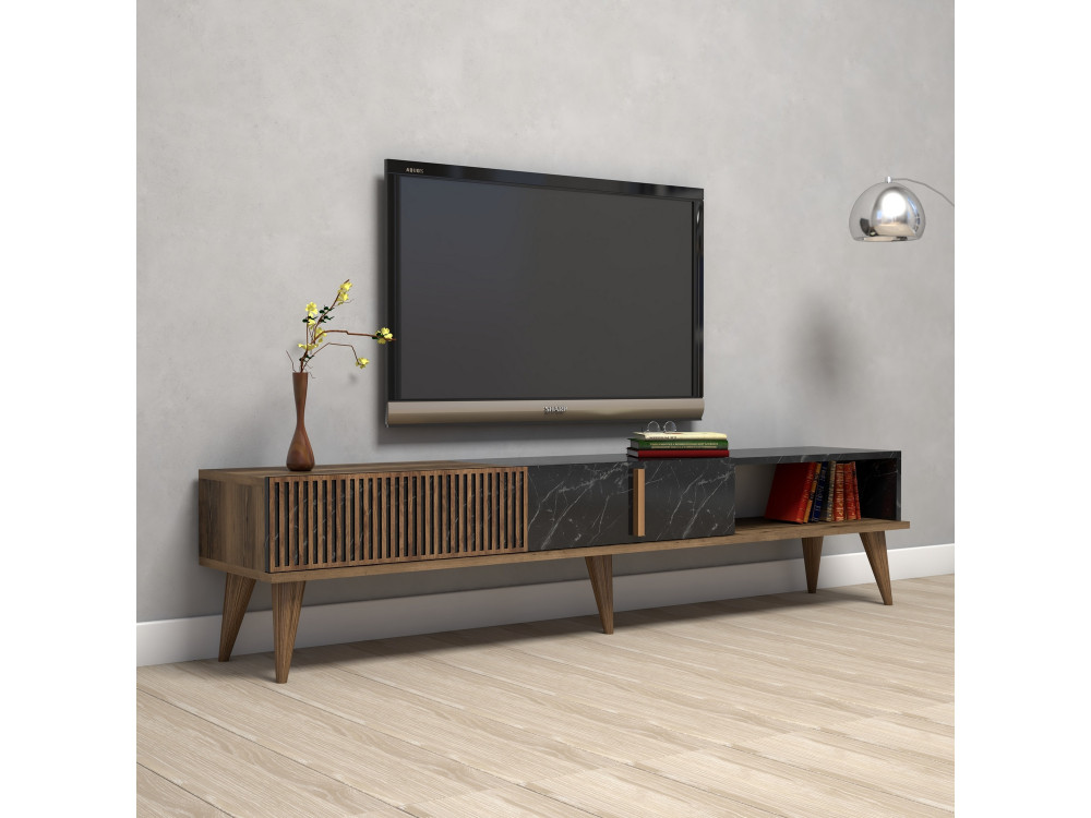 TV-Möbel aus Holz "Milan" - 180 x 35 x 40 cm - NussbaumSchwarz