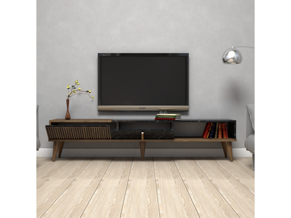 TV-Möbel aus Holz "Milan" - 180 x 35 x 40 cm - NussbaumSchwarz