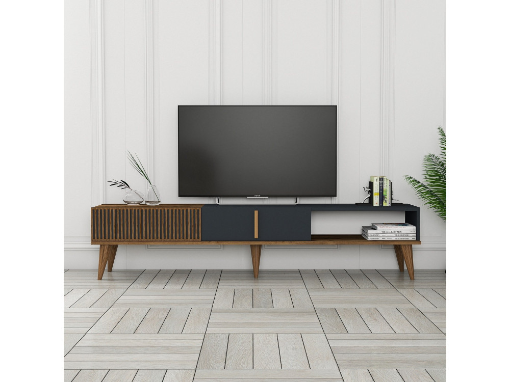 TV-Möbel aus Holz "Milan" - 180 x 35 x 40 cm - Nussbaum, Anthrazit
