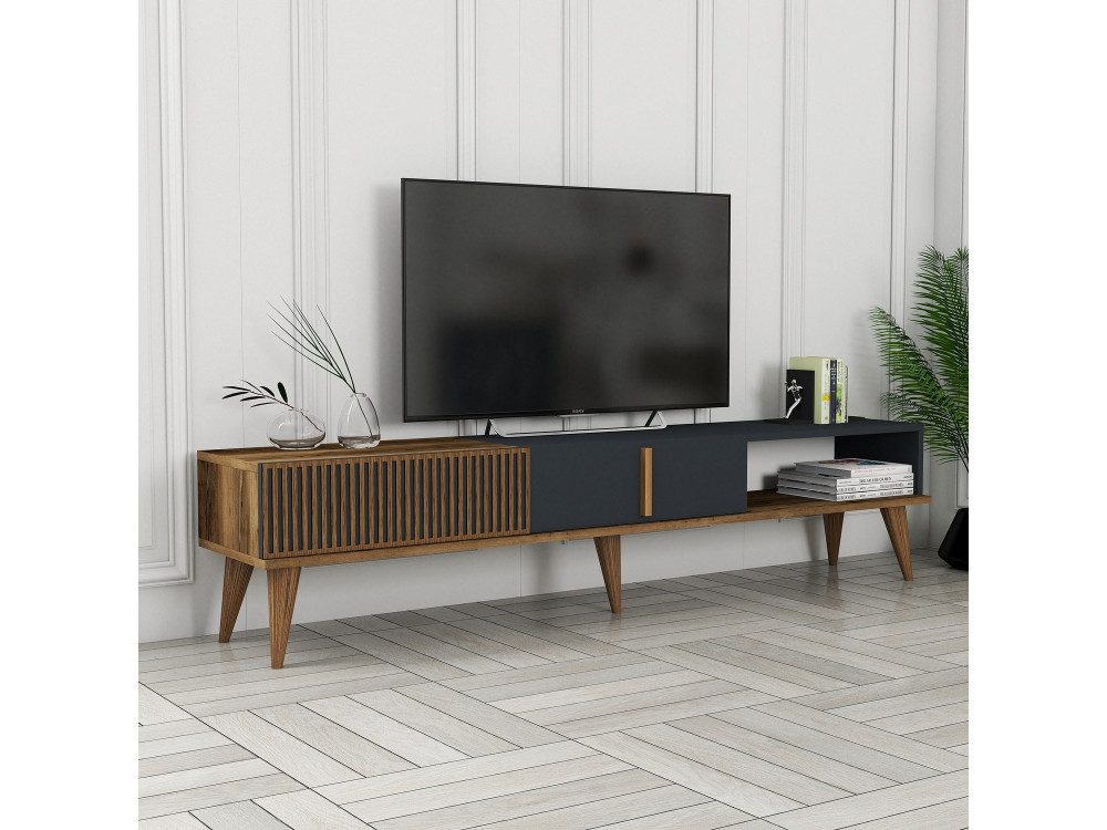 TV-Möbel aus Holz "Milan" - 180 x 35 x 40 cm - Nussbaum, Anthrazit