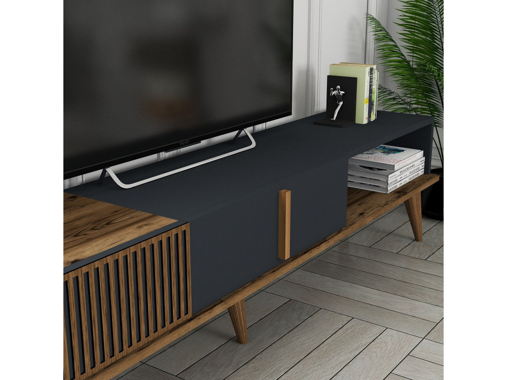 TV-Möbel aus Holz "Milan" - 180 x 35 x 40 cm - Nussbaum, Anthrazit