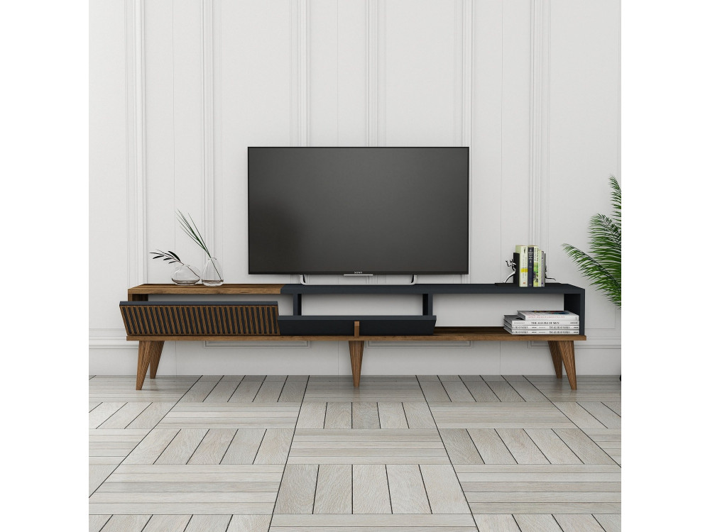 TV-Möbel aus Holz "Milan" - 180 x 35 x 40 cm - Nussbaum, Anthrazit